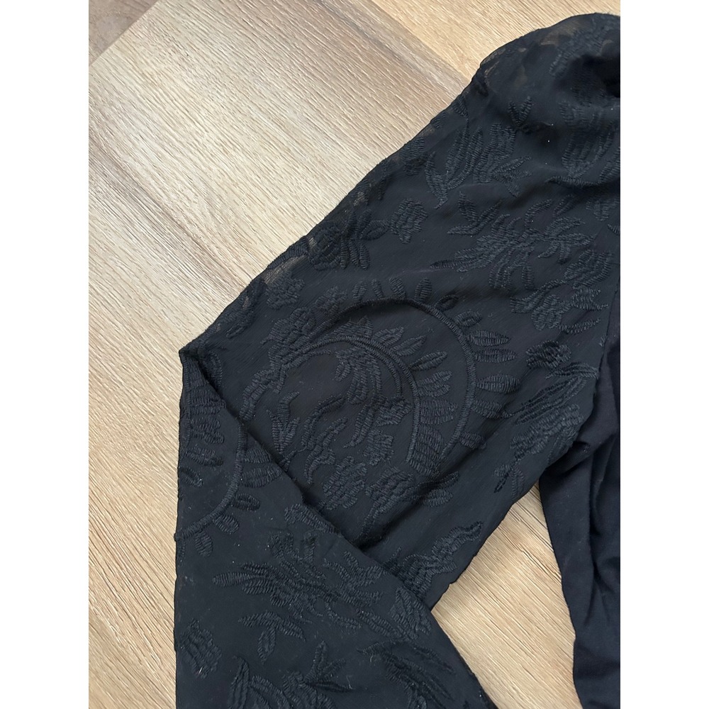 ELIE TAHARI Sheer Embroidered Lace longSleeve High Neck Top L Noir Black - Picture 5 of 9